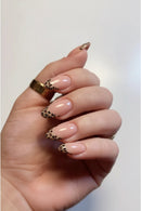 24 Pcs Leopard French Self-adhesive Press Nails Mid-Length Realistic Nails Almond Artificial Nail Press On