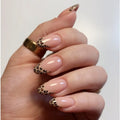 24 Pcs Leopard French Self-adhesive Press Nails Mid-Length Realistic Nails Almond Artificial Nail Press On