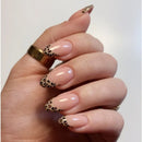 24 Pcs Leopard French Self-adhesive Press Nails Mid-Length Realistic Nails Almond Artificial Nail Press On
