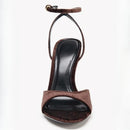 Retro Brown Velvet High-heeled Sandals for Women Elegant Banquet Slingback Dress Shoes