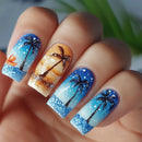 24pcs Summer Beach Style Press On Nails Gradient Blue Ocean Starfish Nail