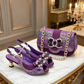 Match Shoe and Bag Set for in Women Royal Blue Crystal Shoe and Purse