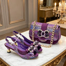Match Shoe and Bag Set for in Women Royal Blue Crystal Shoe and Purse