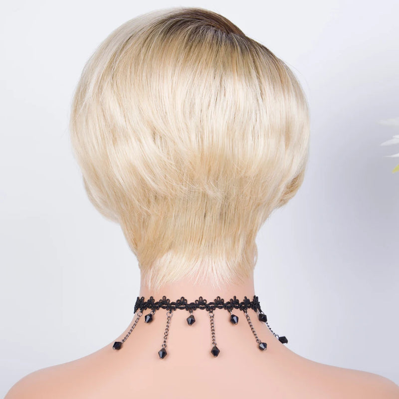 Short Pixie Cut Straight Bob C Part Lace Human Hair Wig For Women Hair Glueless Wigs