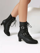 Women Victorian Ankle Boots British Shoes Buckle Ladies High Heels Female Boot