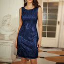 Evening Dresses Women 2pcs Set Outfits Sleeveless Crew Neck Sequined Dress