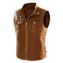 Winter Men Vest Fleece Warm Windbreaker Jackets Men Retro Leather Waistcoats