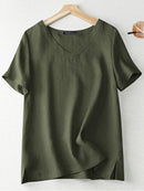 Women Blouse Summer V Neck Short Sleeve Tops Solid Casual Tunic Work Shirt Elegant Party Chemise Oversized