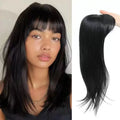 Woman with long black hair and a close-up of a black hair extension, Obroi