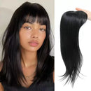 Woman with long black hair and a close-up of a black hair extension, Obroi
