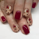 Autumn Winter Short Square Ballet Nails tips Red Black Gold Purple Floral Geometric Pattern Press-On False Nails art set