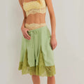 Women Lace Floral Bloomers Pants Silk Satin Patchwork Ruffles Slip Midi Pants