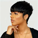 Woman with a stylish haircut and jewelry on a plain background, Obroi