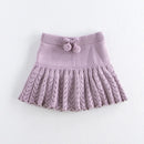 Autumn Kids Short Skirt Girls Cute Solid Color Knitted Pleated Skirt Children Hollow Out Knitted Shorts