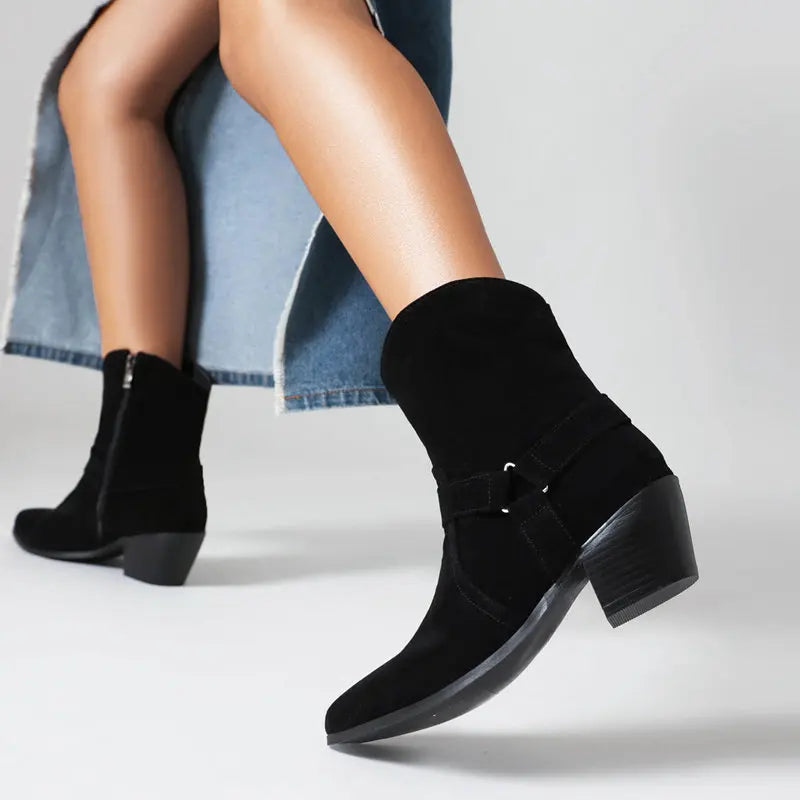 Women Ankle Boots Round Toe Heels Booty