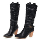 Pleated Woman's High Boots Shoes Knee High Boots Autumn Winter Heels Long Shoes Lady