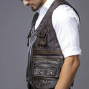Genuine Leather Man Vest Waistcoat Jacket Thick Motorcycle Multi Pocket leather biker Men