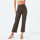 Women Leather Slim Pencil Pants Ladies Chic Elastic Splicing Straight Trousers With Pocket