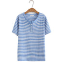 Women T-Shirt Summer Short Sleeve Stripe Knit Tops Loose Tees Oversized Curve Clothes