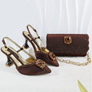 Satin Pumps Rhinestone For Bridal Luxury Matching High Heels and Bag Set