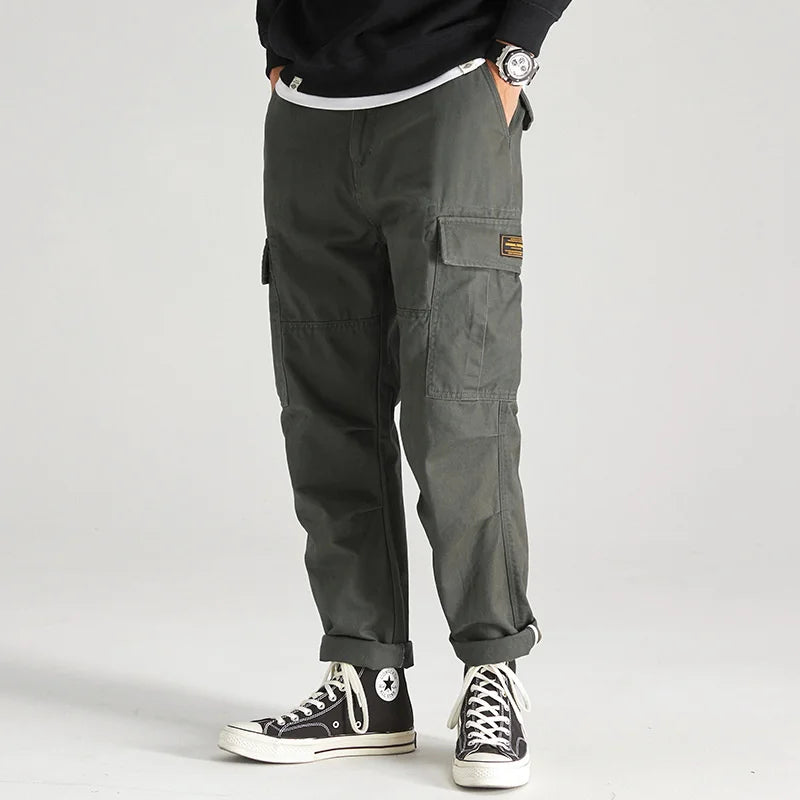 Cargo Pants Men Streetwear Casual Loose Joggers Pants Man Stretch Wash Cotton Overalls Trousers