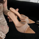 Diamond high heeled slippers for women with thin heels toes soles high heels sandals