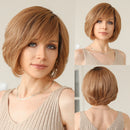 Short Straight Lace Front Human Hair Wigs with Bangs for  Bob Natural Wavy Layered Wigs