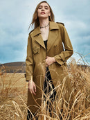 Elegant Solid Color French Hollow Out Windproof Warm Loose Stylish Trench Coat for Women with Belt