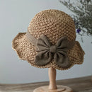 Elegant Sun Hat - Hand Woven with Vintage Ruffles and Bow Foldable Travel Beach Hat