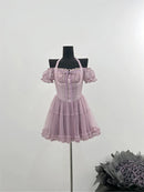 Summer French Vintage Dress Women Mini Frocks Evening Party Mesh