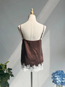 Lace Splices Women Silk Camisole Top Summer Simple Ladies Sleeveless Sling Tank Top
