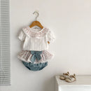 Baby Clothes Summer Set Cute Collar Short Sleeved Top Bag Fart Skirt Pants Girls Two-piece Set
