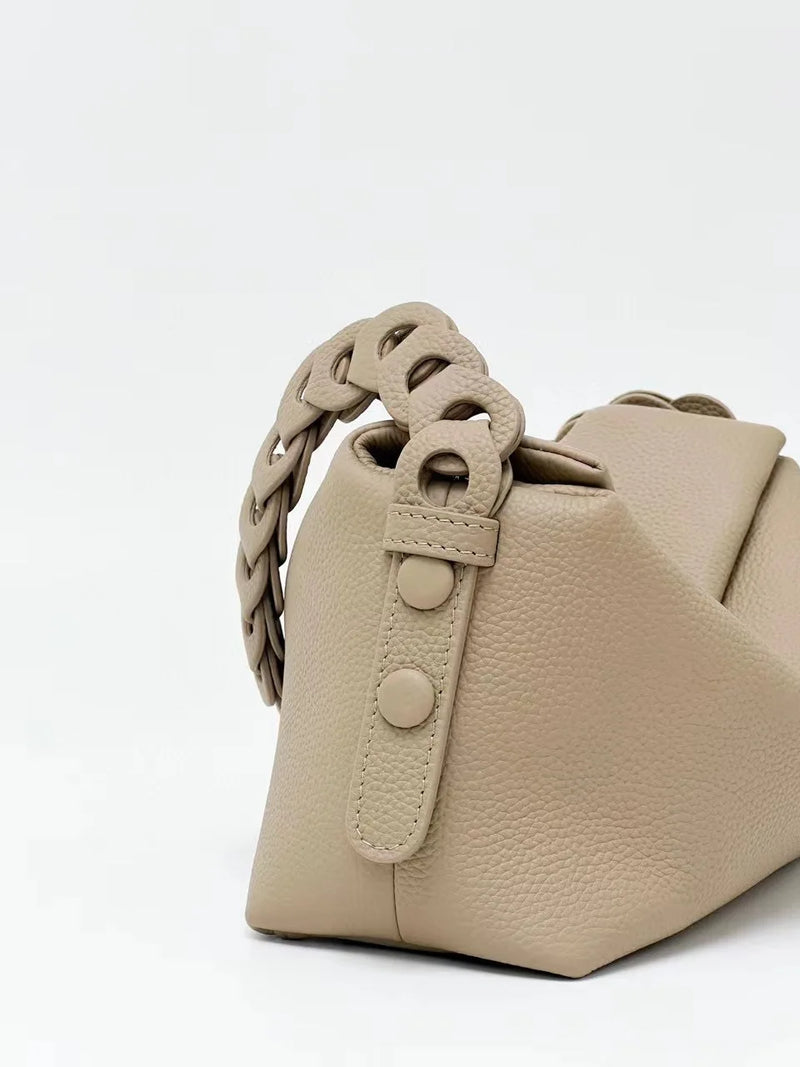 Handbag Knit Weave Strap Single Shoulder Bag Beige Soft First Layer Leather Women Crossbody Bag