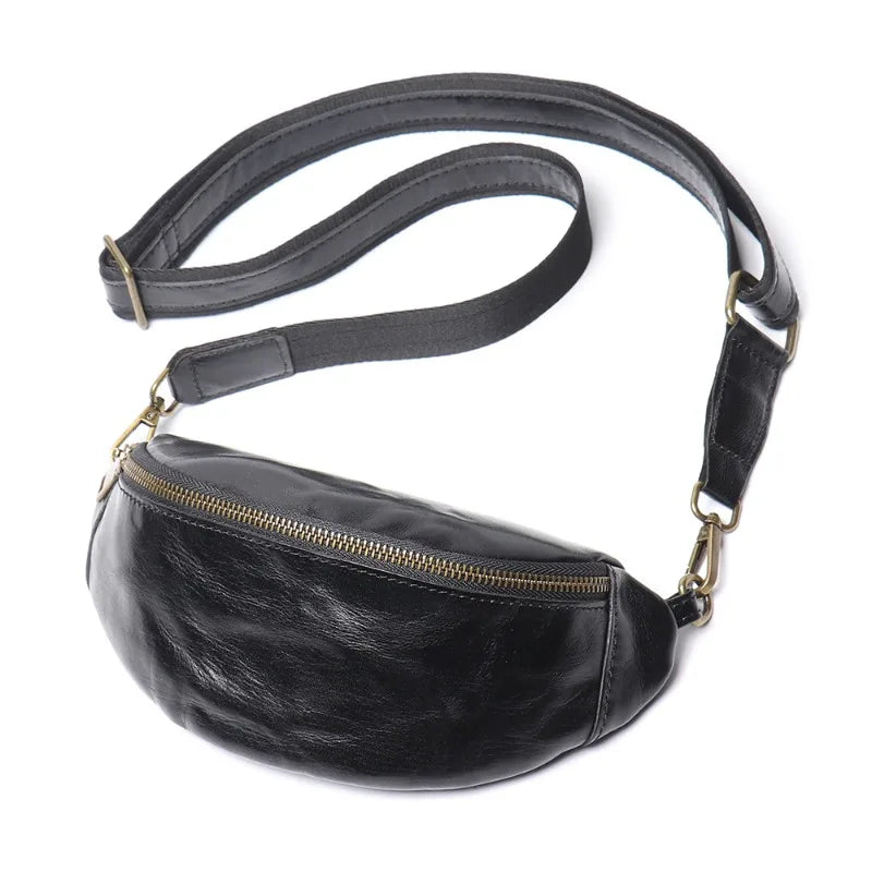 Genuine leather chest bag for men casual crossbody bag waist bag.