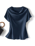 Elegant Satin Tops Women Summer Blouses Casual Short Sleeve Female O Neck Home Wear Tunic Oversized