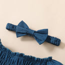 Baby Girls Floral Romper Puff Short Sleeve Ruched Bodysuit Smocked Jumpsuit with Headband Summer Clothes