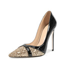 Women Pointed Toe Patchwork Sequin Shoes Pumps Slingback Banquet Ladies Stilettos Design Ladies Shoes