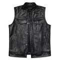 Obroi Black leather vest on a white background