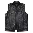 Obroi Black leather vest on a white background