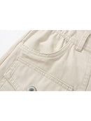 Women Beige High Waist Multi Pocket Tassel Short Denim Pants Summer Ladies Casual Female Knitted Shorts