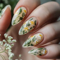 24Pcs Purple Press on Nails Flower Designs Almond Fake Nails Diamond Decor Woman Lady Wearable Manicure False Nails Tips