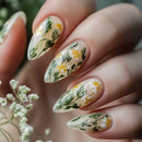 24Pcs Purple Press on Nails Flower Designs Almond Fake Nails Diamond Decor Woman Lady Wearable Manicure False Nails Tips