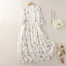 Elegant White Dress Summer Women Floral Embroidered Party Dresses Batwing Sleeve Holiday Beach Sundress