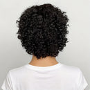 Short Pixie Human Hair Curly Wigs Natural Black Wig With Bangs for Women Wig