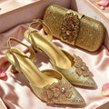 Elegant Italian Women's Wedding Shoe and Bag Set - Pointed Toe Pumps with Rhinestones - Perfect for Parties