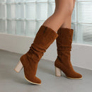 Retro Knight Boots Ultra-High Wood Grain Heel Warm Plush Inner Long Boots Women Boots