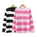 Basic Sweater Women Spring O-Neck Stripe Jumpers Long Sleeve Knit Pullover Oversized Curve Clothes
