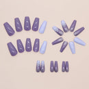 24Pcs Sweet Spice Girl Press on Nails Purple Flower Nails Gradient Glitter Coffin Nail Floral Ballet Nails