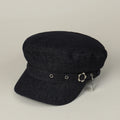 Retro Flat Top Military Hat For Ladies Stiff Denim Peaked Cap Sweet Hot Girl Sun Hat