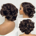 Three views of a styled hairpiece on a mannequin head against a white background, Obroi
